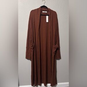 Burnt orange Ribbed Open Cardigan